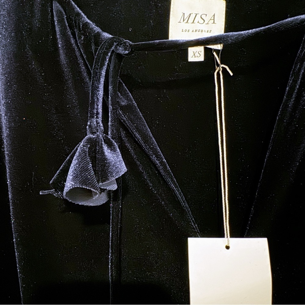MISA Los Angeles | Lorena Blue Velvet Long Sleeve Ruffle Mini Dress Size XS NWT - Picture 7 of 10
